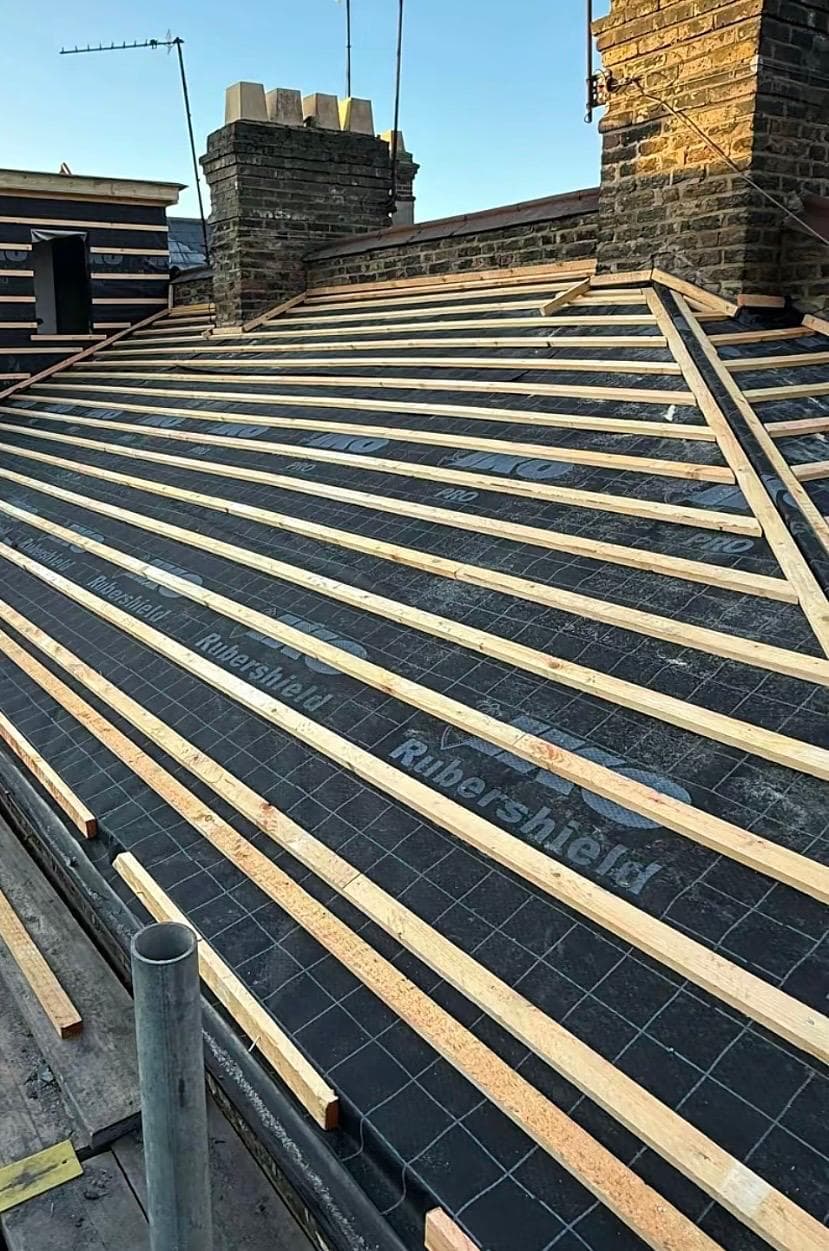 Roof batten and membrane work in progress